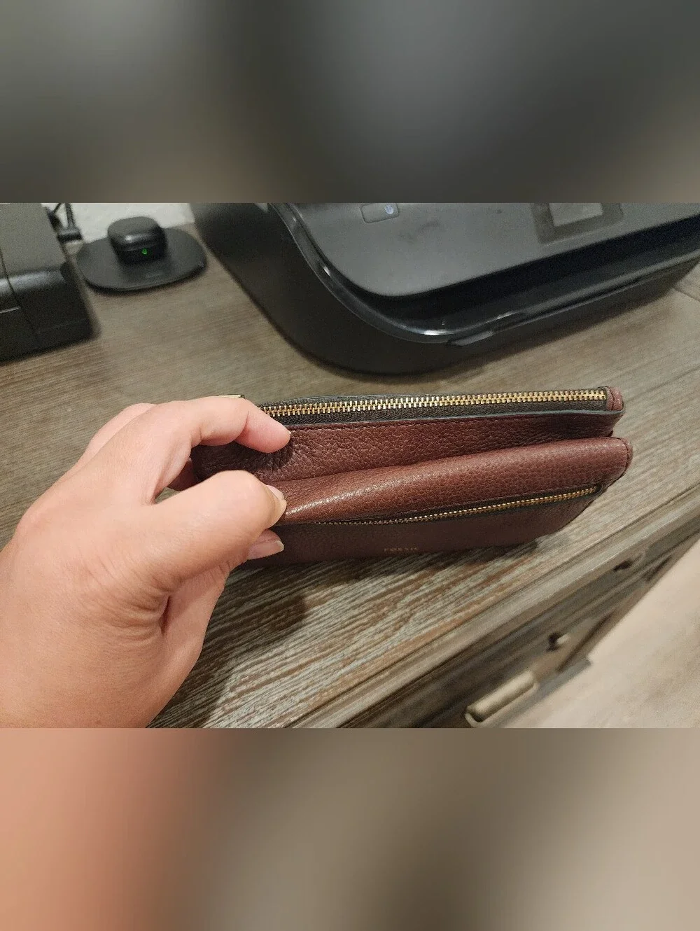 Fossil Pebbled Leather Zip Wallet - Chocolate Brown